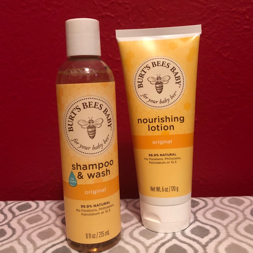 Burt’s bees baby shampoo and lotion.